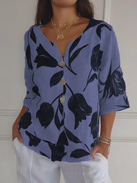 Lara | Blumen V-Ausschnitt Bluse