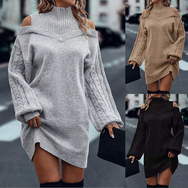 Laira™ – Kleid mit hohem Kragen und Zopfmuster