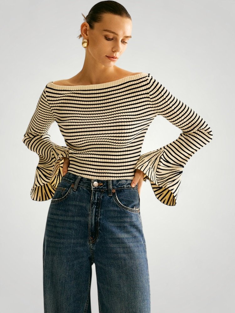 Wiebke | Eleganter Schulterpullover mit Streifen und Komfort