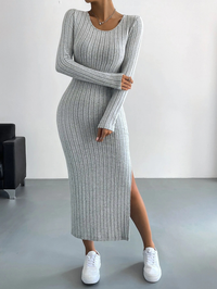 Luxe™ - Geripptes Langärmeliges Bodycon-Kleid aus Strick