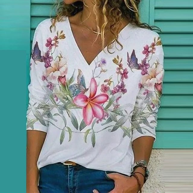 V-Ausschnitt Lose Bluse Oberteile